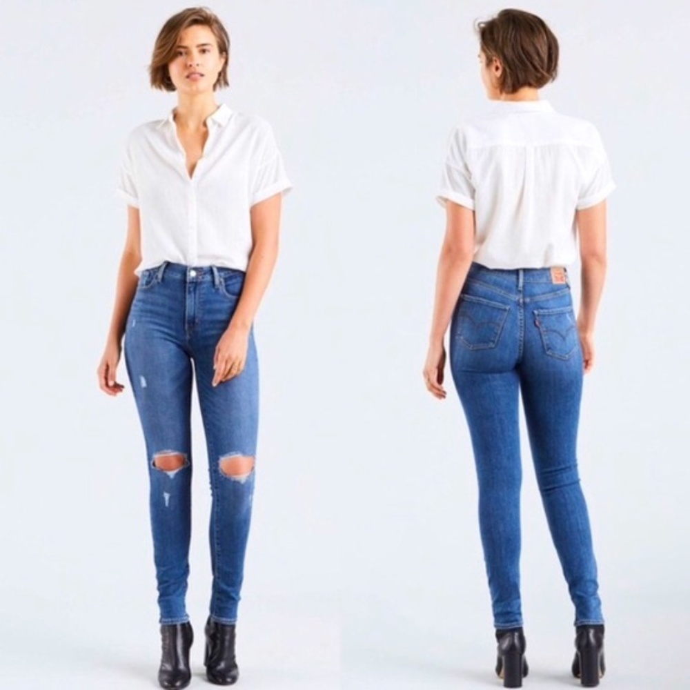 Levis 721 High Rise Skinny Jeans Distressed Destroyed Med Wash